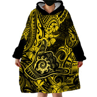 Hawaii Shaka Sign Wearable Blanket Hoodie Polynesian Pattern Yellow Version - Wonder Print Shop
