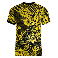 Hawaii Shaka Sign Women V Neck T Shirt Polynesian Pattern Yellow Version - Wonder Print Shop