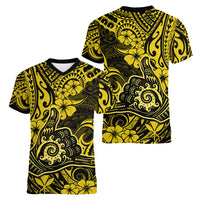 Hawaii Shaka Sign Women V Neck T Shirt Polynesian Pattern Yellow Version - Wonder Print Shop