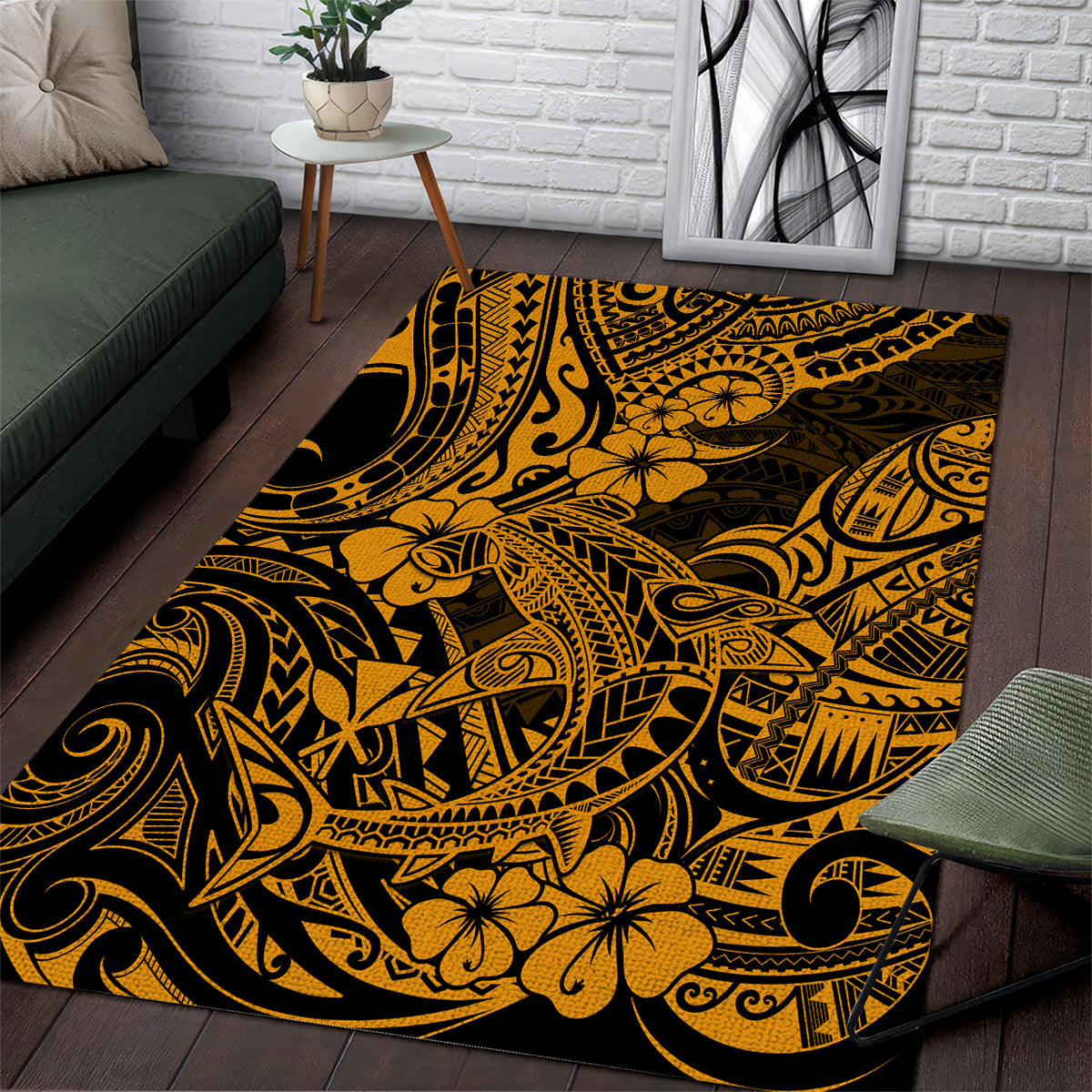 Hawaii Shark Area Rug Polynesian Pattern Gold Version - Wonder Print Shop