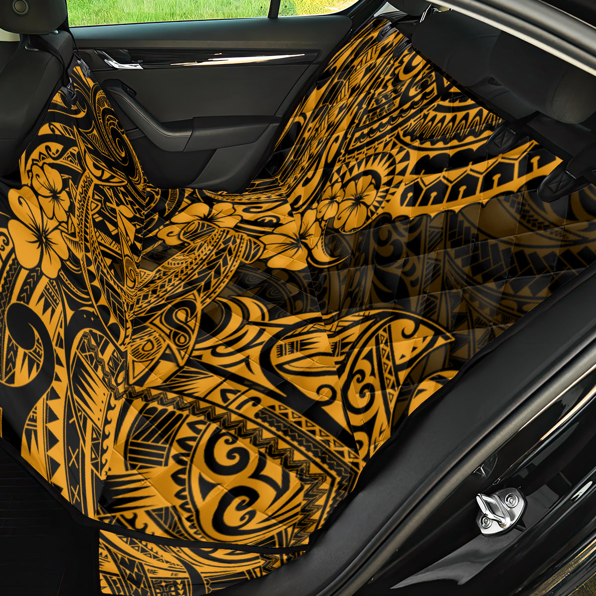 Hawaii Shark Back Car Seat Cover Polynesian Pattern Gold Version - Wonder Print Shop