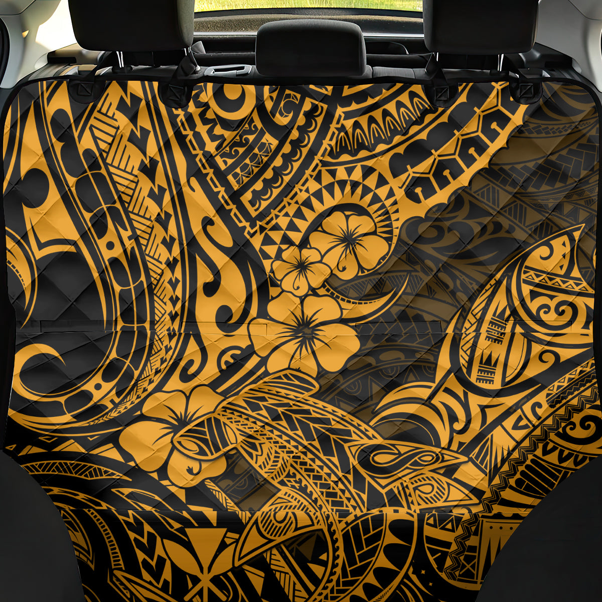 Hawaii Shark Back Car Seat Cover Polynesian Pattern Gold Version - Wonder Print Shop
