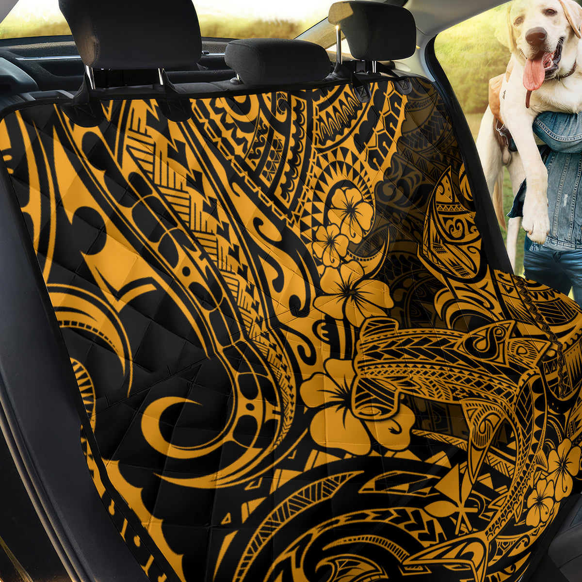 Hawaii Shark Back Car Seat Cover Polynesian Pattern Gold Version - Wonder Print Shop