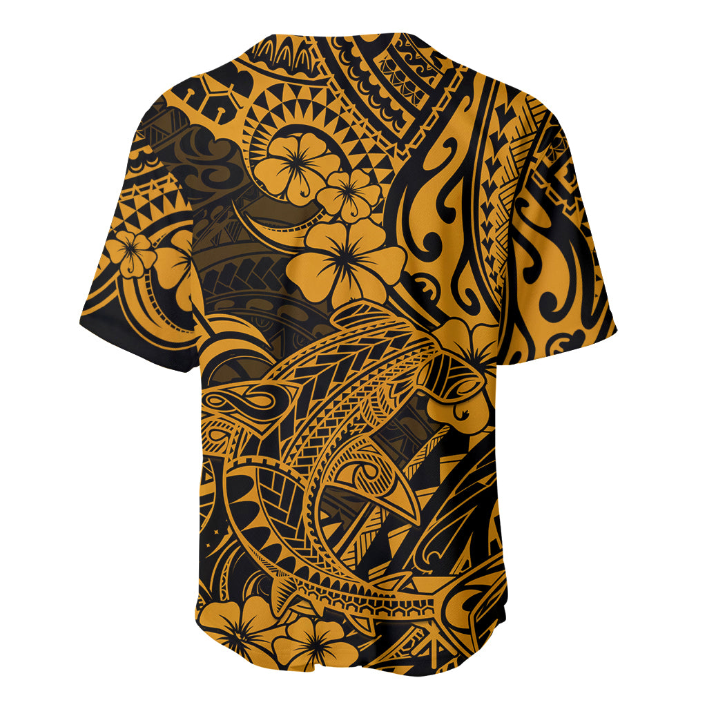 Hawaii Shark Baseball Jersey Polynesian Pattern Gold Version - Wonder Print Shop