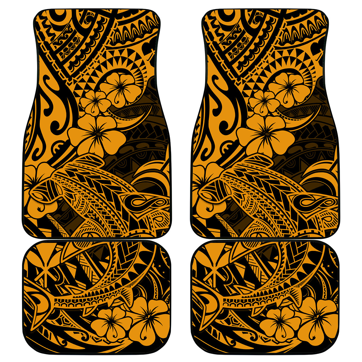 Hawaii Shark Car Mats Polynesian Pattern Gold Version - Wonder Print Shop