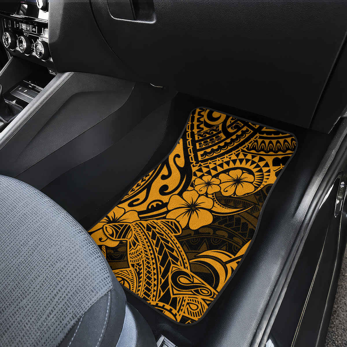 Hawaii Shark Car Mats Polynesian Pattern Gold Version - Wonder Print Shop