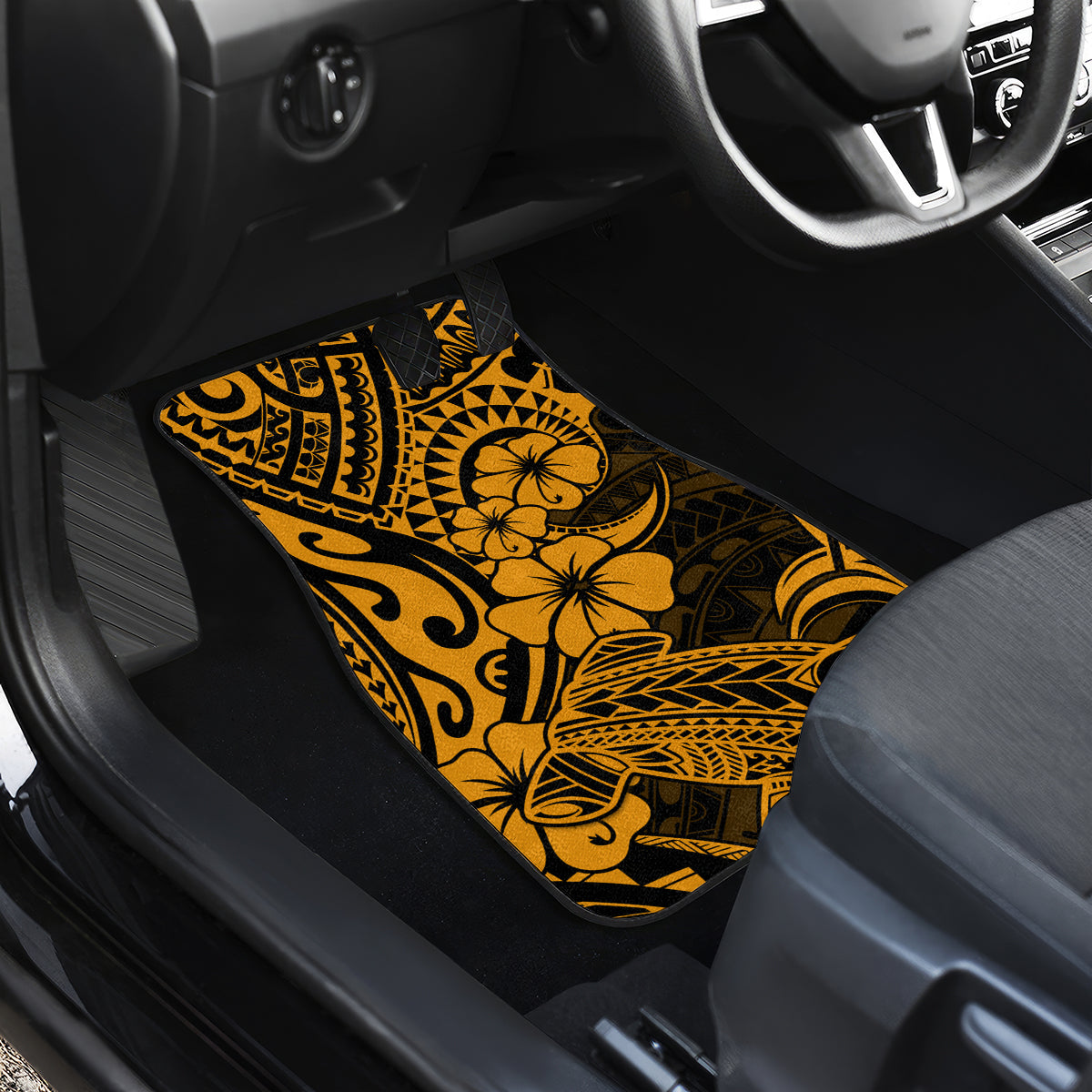 Hawaii Shark Car Mats Polynesian Pattern Gold Version - Wonder Print Shop