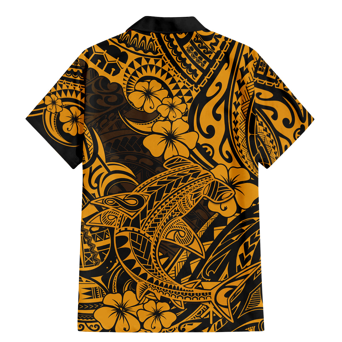 Hawaii Shark Family Matching Mermaid Dress and Hawaiian Shirt Polynesian Pattern Gold Version - Wonder Print Shop
