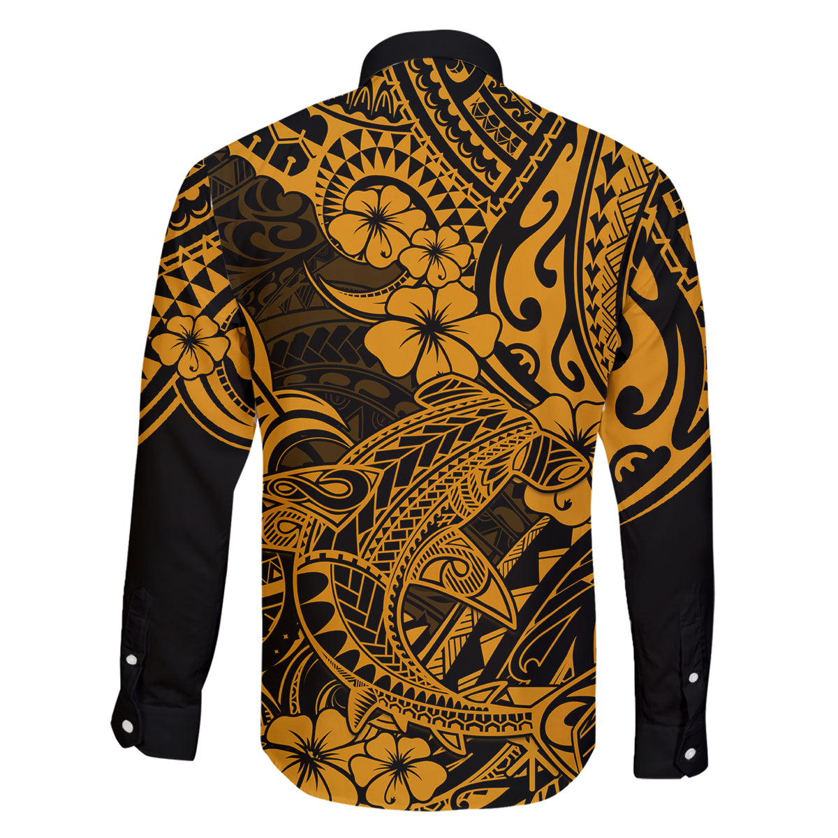 Hawaii Shark Family Matching Mermaid Dress and Hawaiian Shirt Polynesian Pattern Gold Version - Wonder Print Shop