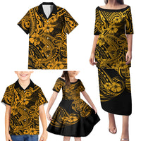 Hawaii Shark Family Matching Puletasi Dress and Hawaiian Shirt Polynesian Pattern Gold Version - Wonder Print Shop