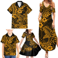 Hawaii Shark Family Matching Summer Maxi Dress and Hawaiian Shirt Polynesian Pattern Gold Version - Wonder Print Shop
