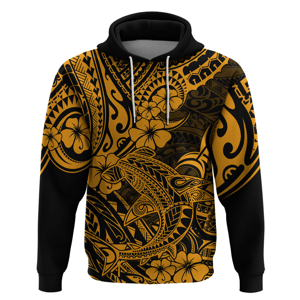 Hawaii Shark Hoodie Polynesian Pattern Gold Version - Wonder Print Shop