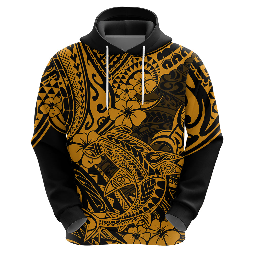 Hawaii Shark Hoodie Polynesian Pattern Gold Version - Wonder Print Shop