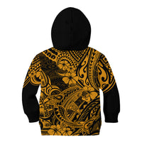 Hawaii Shark Kid Hoodie Polynesian Pattern Gold Version - Wonder Print Shop