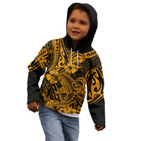 Hawaii Shark Kid Hoodie Polynesian Pattern Gold Version - Wonder Print Shop