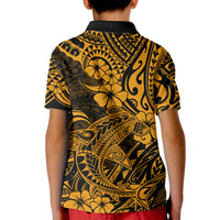 Hawaii Shark Kid Polo Shirt Polynesian Pattern Gold Version - Wonder Print Shop