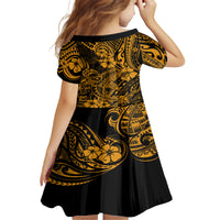Hawaii Shark Kid Short Sleeve Dress Polynesian Pattern Gold Version - Wonder Print Shop