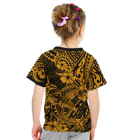 Hawaii Shark Kid T Shirt Polynesian Pattern Gold Version - Wonder Print Shop