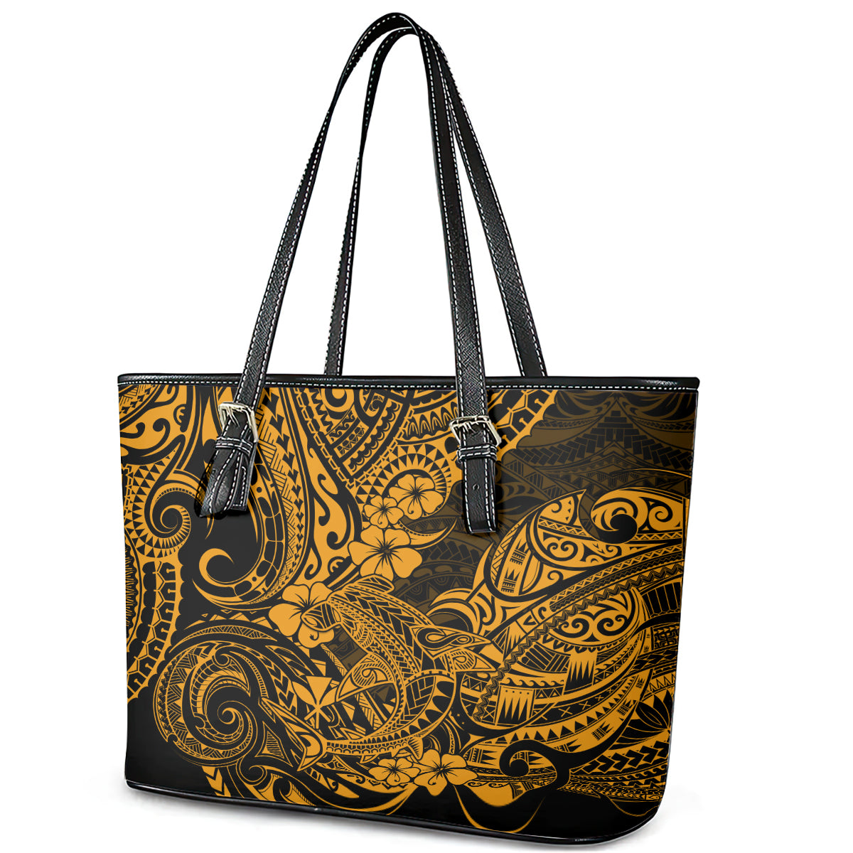 Hawaii Shark Leather Tote Bag Polynesian Pattern Gold Version - Wonder Print Shop