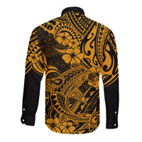 Hawaii Shark Long Sleeve Button Shirt Polynesian Pattern Gold Version - Wonder Print Shop