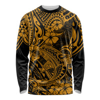 Hawaii Shark Long Sleeve Shirt Polynesian Pattern Gold Version - Wonder Print Shop