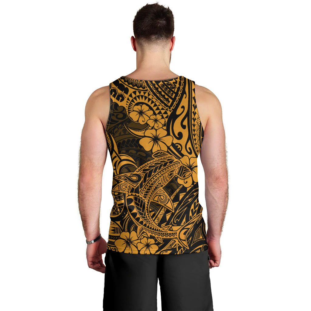 Hawaii Shark Men Tank Top Polynesian Pattern Gold Version - Wonder Print Shop