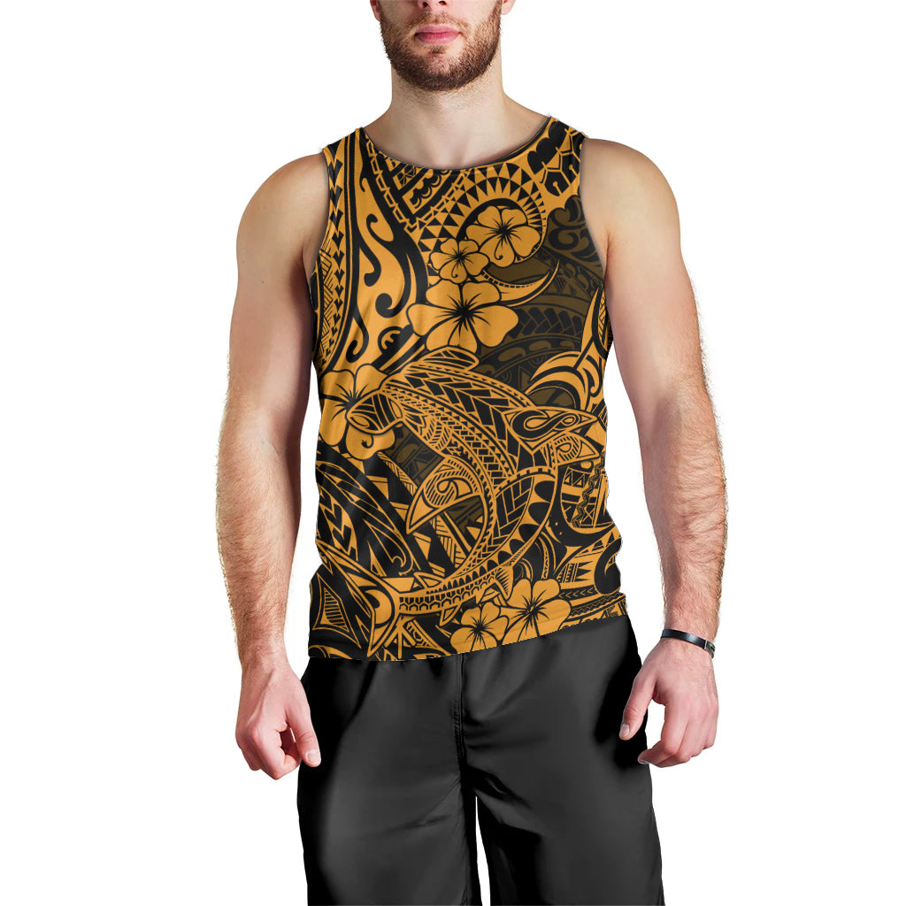 Hawaii Shark Men Tank Top Polynesian Pattern Gold Version - Wonder Print Shop
