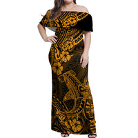 Hawaii Shark Off Shoulder Maxi Dress Polynesian Pattern Gold Version - Wonder Print Shop