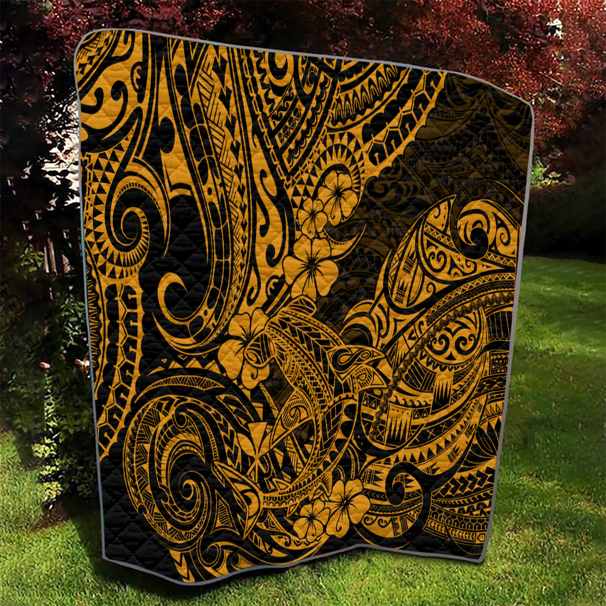 Hawaii Shark Quilt Polynesian Pattern Gold Version - Wonder Print Shop