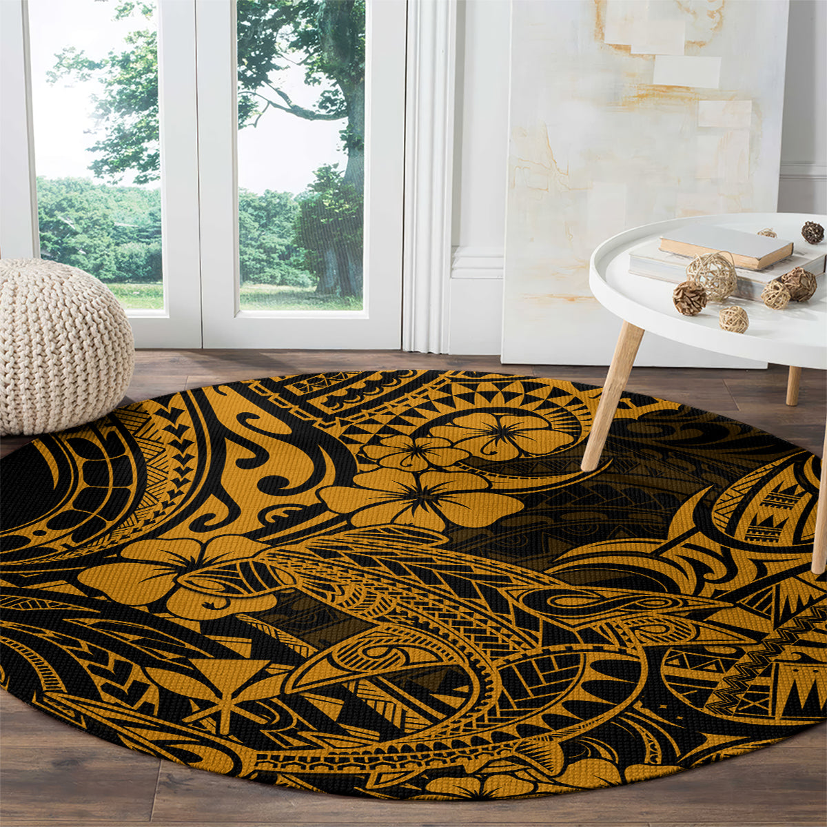 hawaii-shark-round-carpet-polynesian-pattern-gold-version