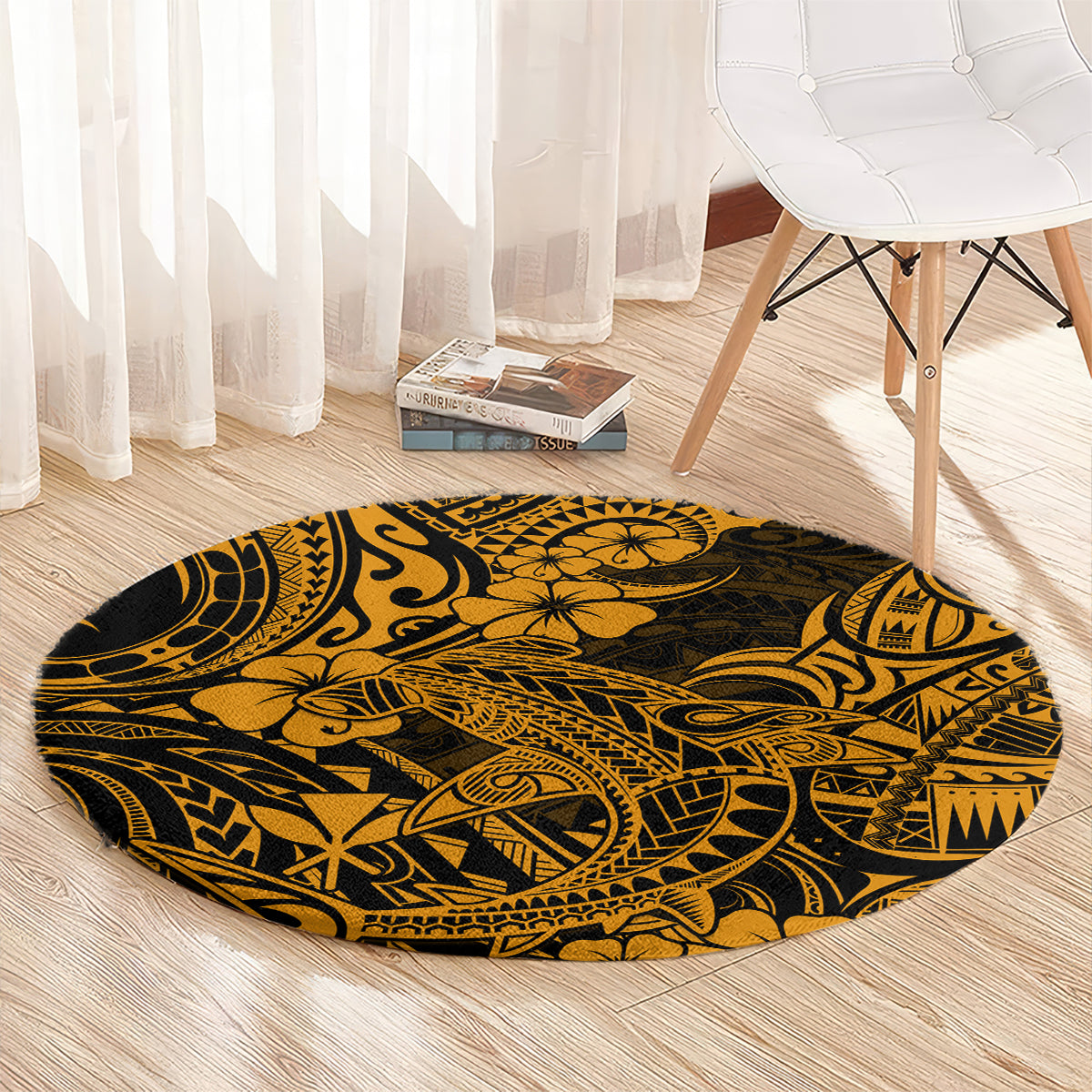 hawaii-shark-round-carpet-polynesian-pattern-gold-version