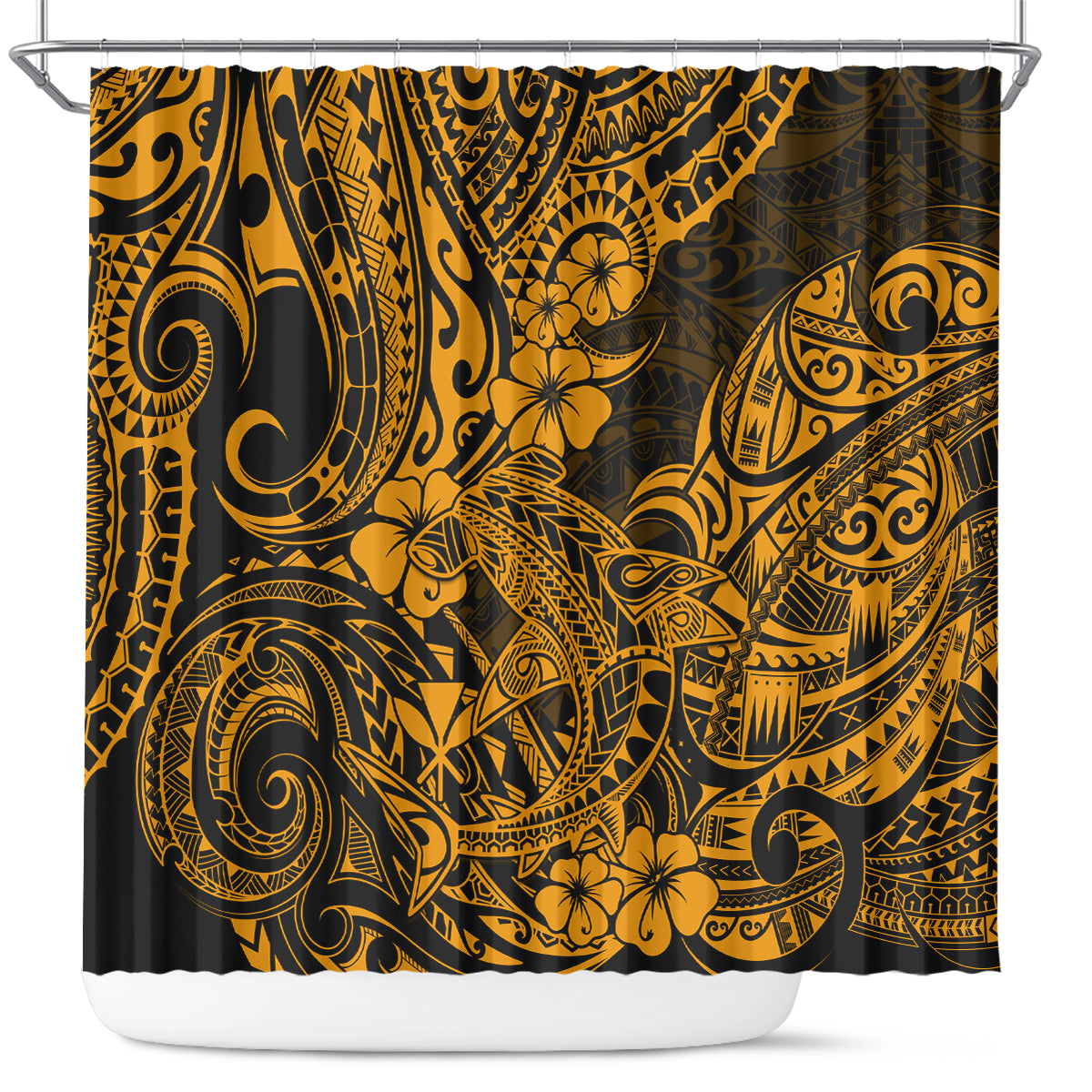 hawaii-shark-shower-curtain-polynesian-pattern-gold-version