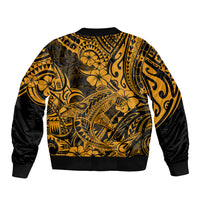 Hawaii Shark Sleeve Zip Bomber Jacket Polynesian Pattern Gold Version - Wonder Print Shop
