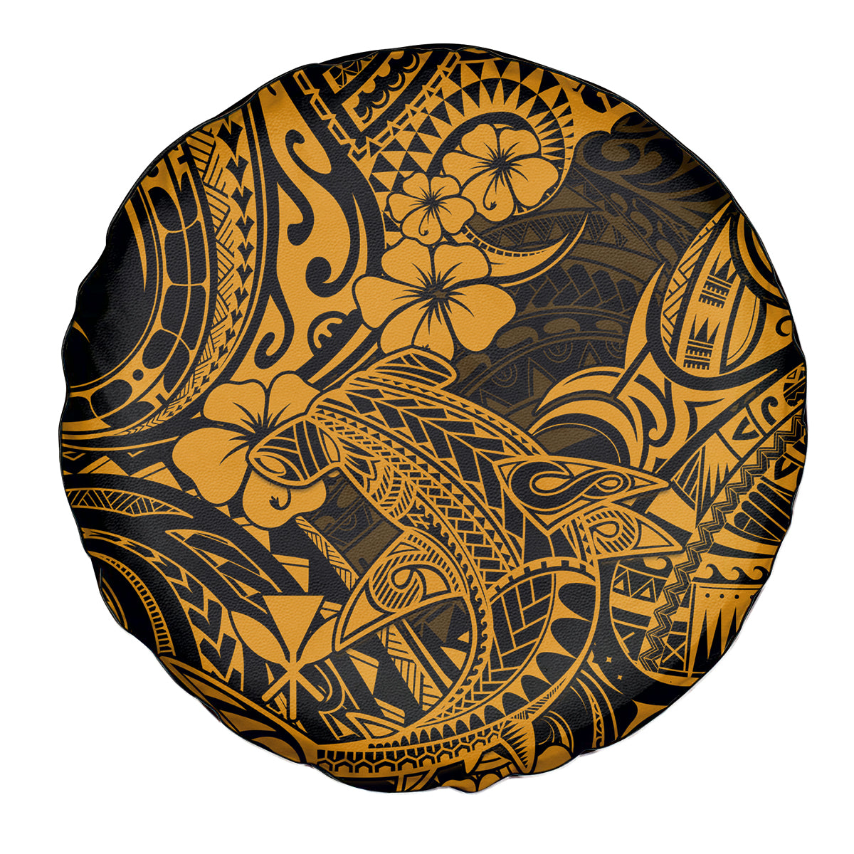 Hawaii Shark Spare Tire Cover Polynesian Pattern Gold Version - Wonder Print Shop