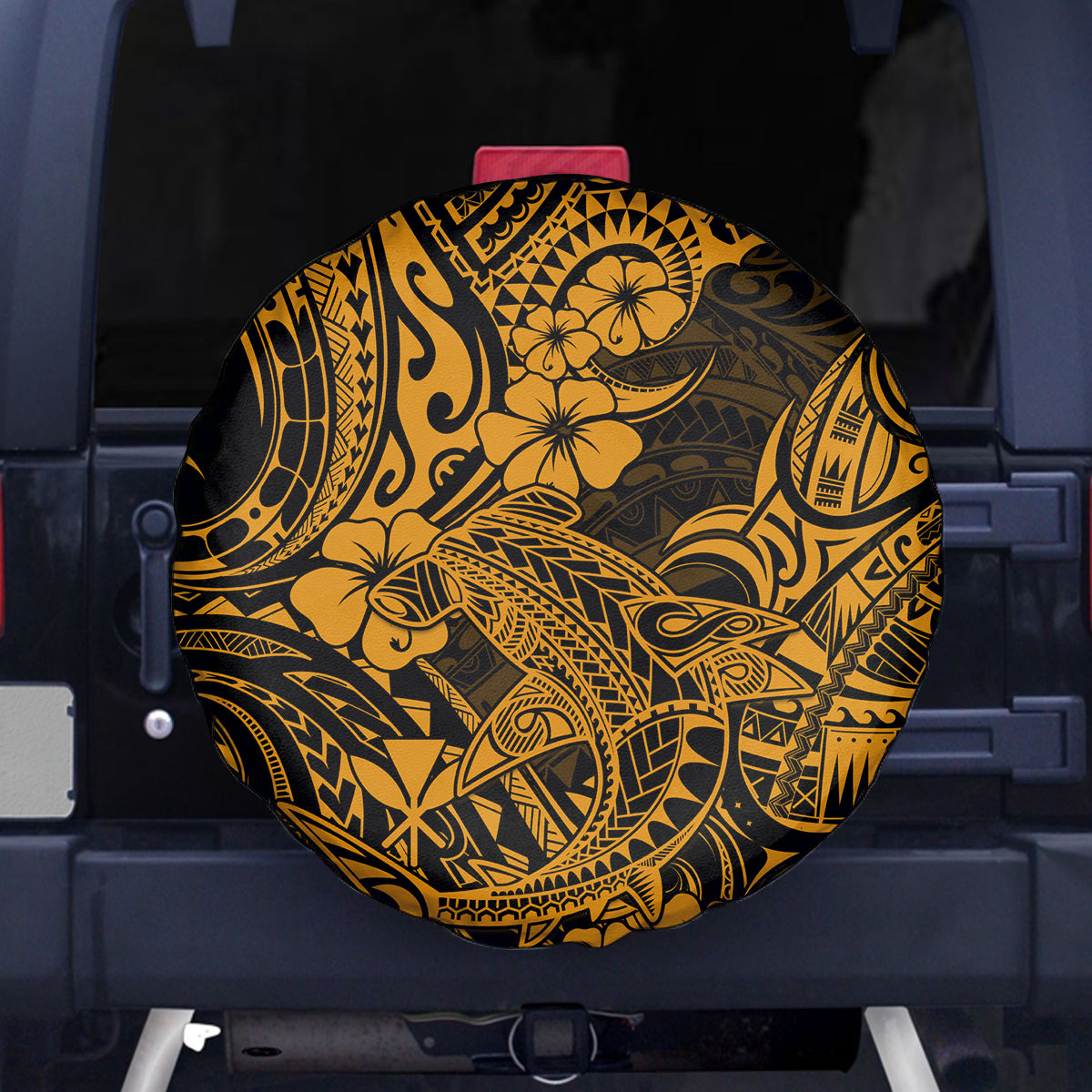 Hawaii Shark Spare Tire Cover Polynesian Pattern Gold Version - Wonder Print Shop