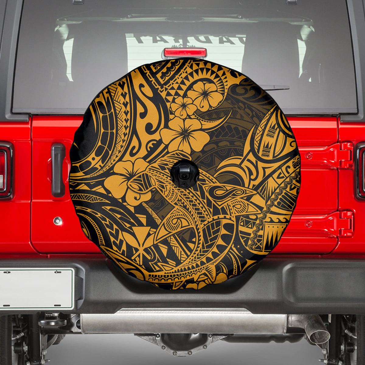 Hawaii Shark Spare Tire Cover Polynesian Pattern Gold Version - Wonder Print Shop