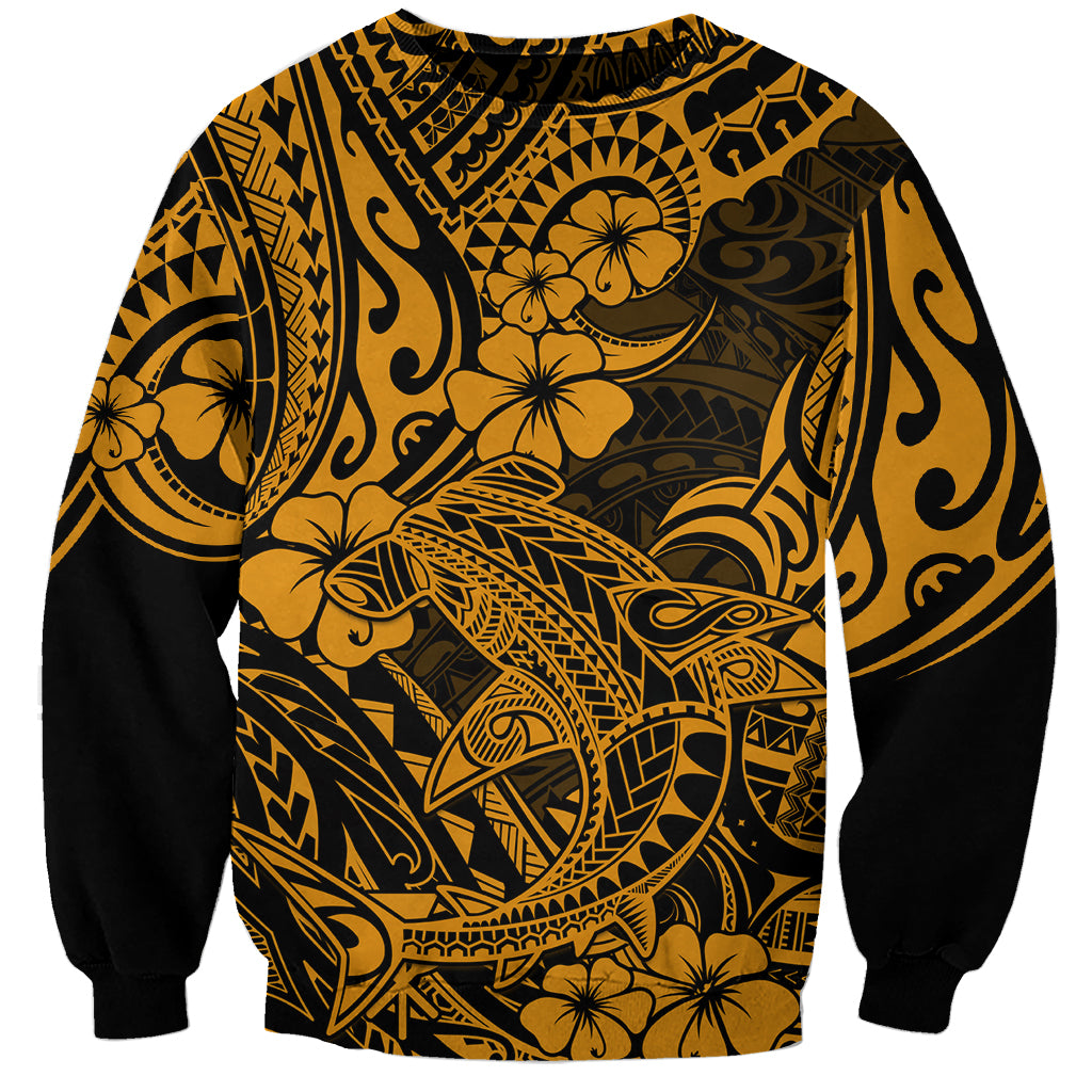Hawaii Shark Sweatshirt Polynesian Pattern Gold Version - Wonder Print Shop