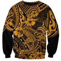 Hawaii Shark Sweatshirt Polynesian Pattern Gold Version - Wonder Print Shop