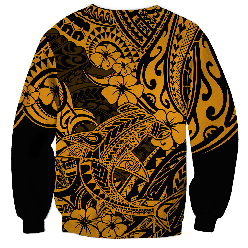 Hawaii Shark Sweatshirt Polynesian Pattern Gold Version - Wonder Print Shop