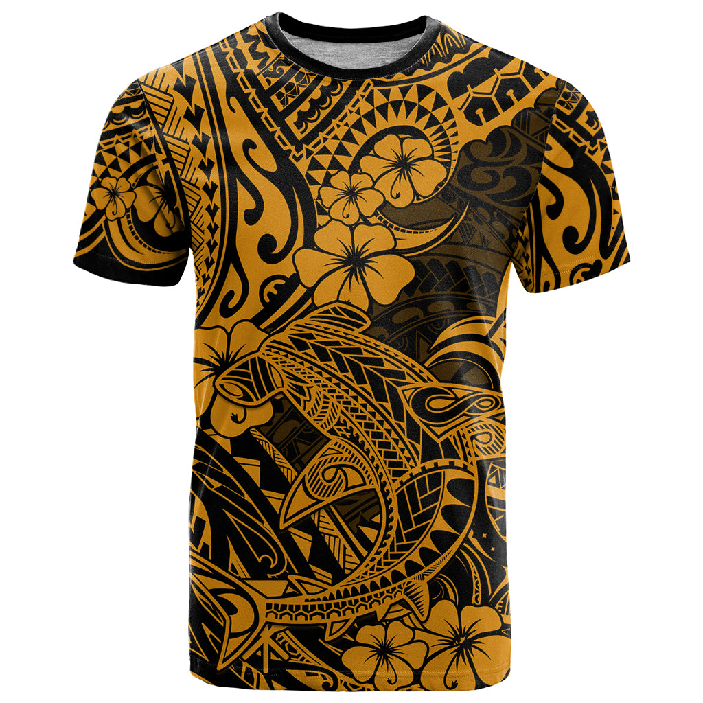 Hawaii Shark T Shirt Polynesian Pattern Gold Version - Wonder Print Shop