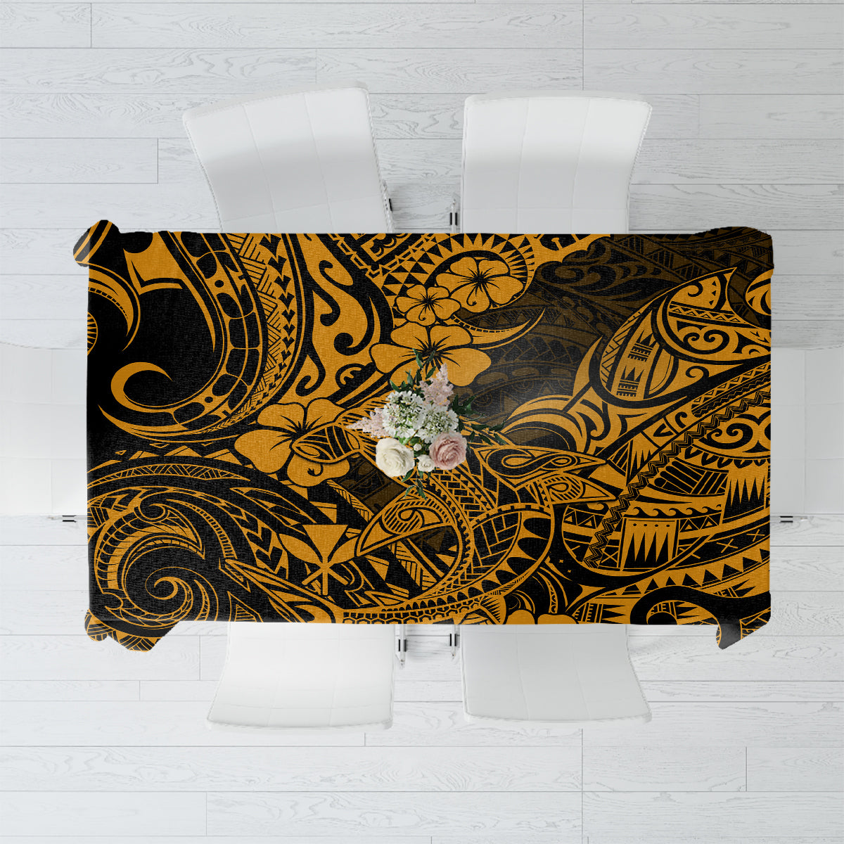 Hawaii Shark Tablecloth Polynesian Pattern Gold Version - Wonder Print Shop
