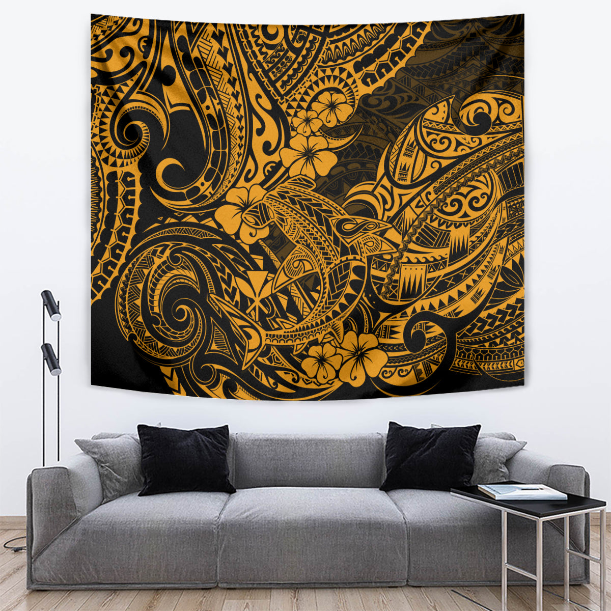 Hawaii Shark Tapestry Polynesian Pattern Gold Version - Wonder Print Shop
