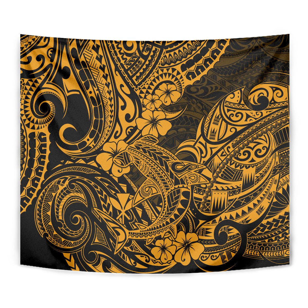 Hawaii Shark Tapestry Polynesian Pattern Gold Version - Wonder Print Shop