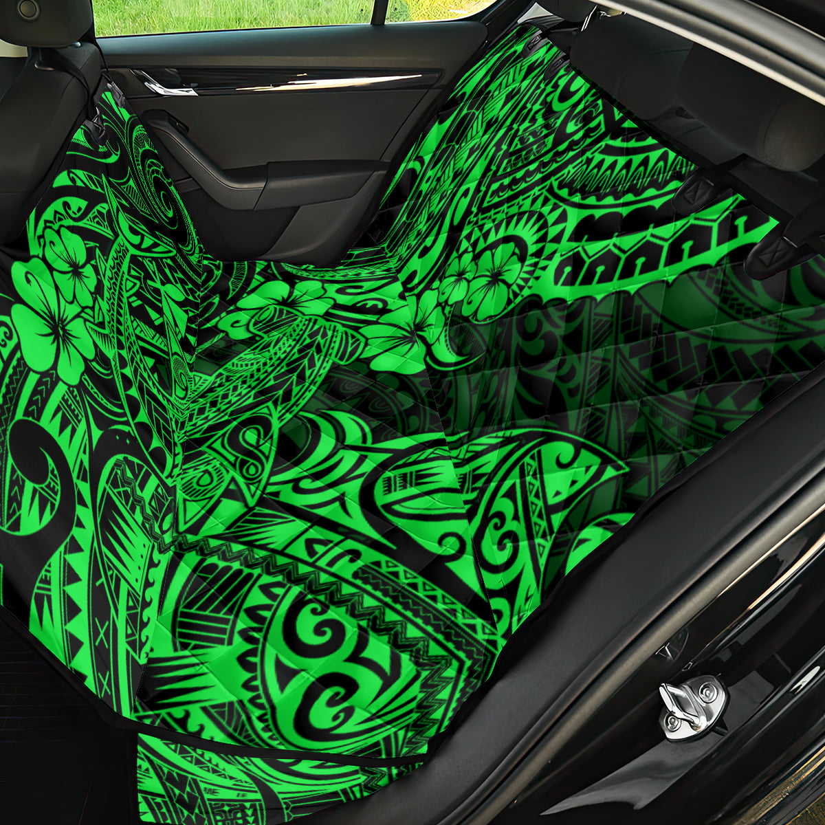 Hawaii Shark Back Car Seat Cover Polynesian Pattern Green Version - Wonder Print Shop