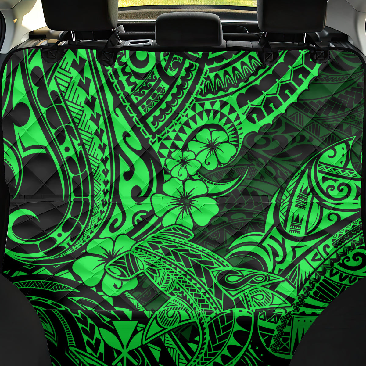 Hawaii Shark Back Car Seat Cover Polynesian Pattern Green Version - Wonder Print Shop