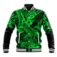 Hawaii Shark Baseball Jacket Polynesian Pattern Green Version - Wonder Print Shop