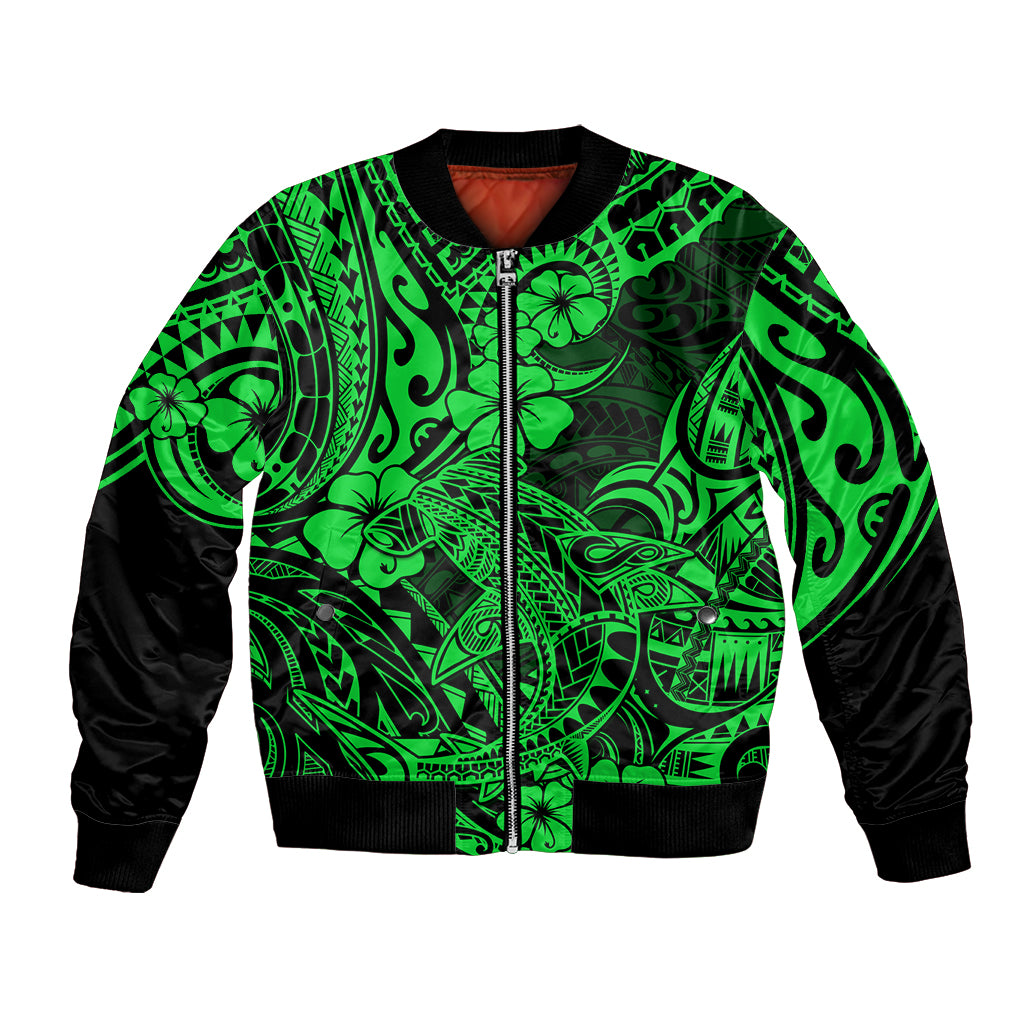 Hawaii Shark Bomber Jacket Polynesian Pattern Green Version - Wonder Print Shop