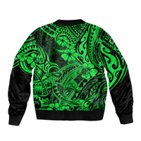 Hawaii Shark Bomber Jacket Polynesian Pattern Green Version - Wonder Print Shop