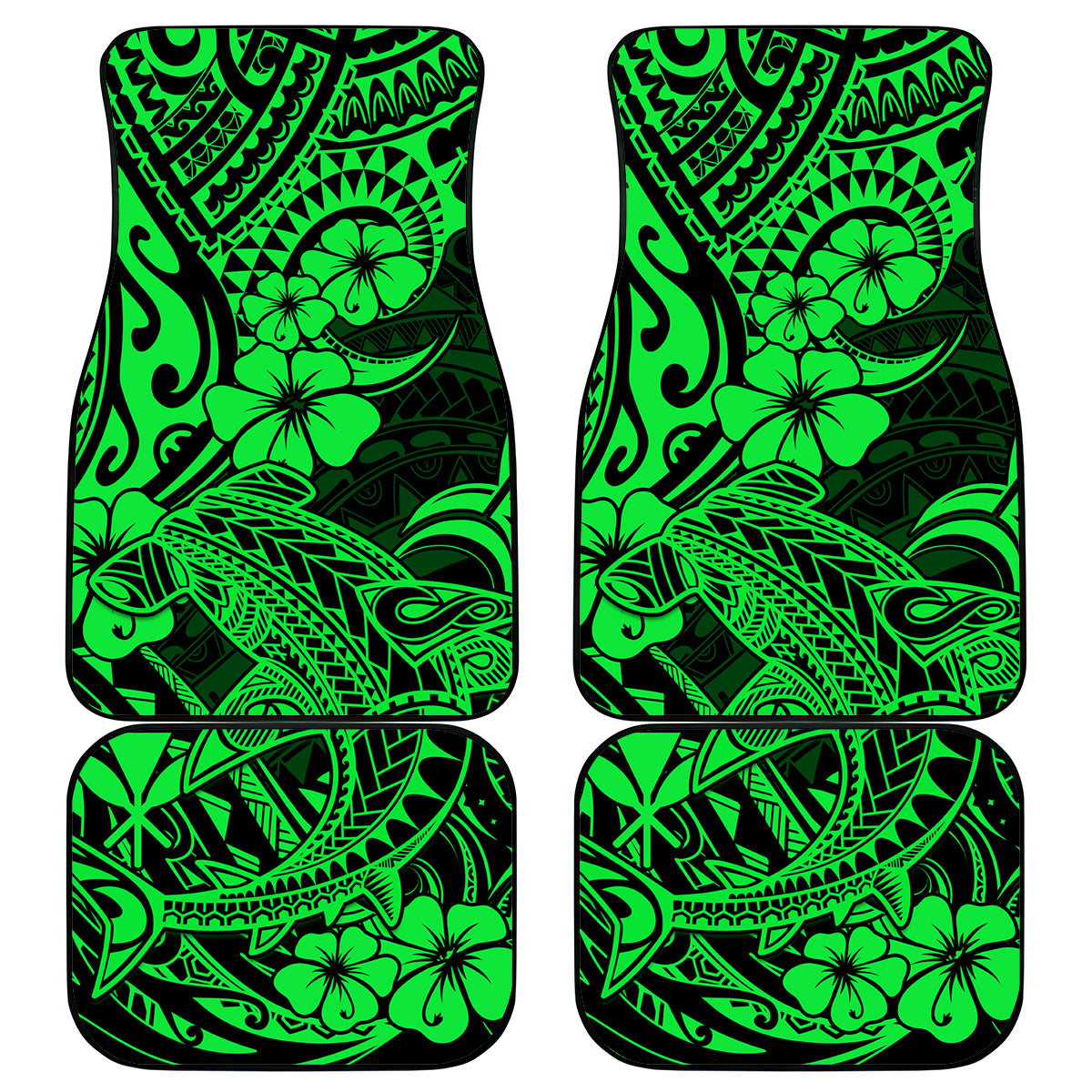 Hawaii Shark Car Mats Polynesian Pattern Green Version - Wonder Print Shop