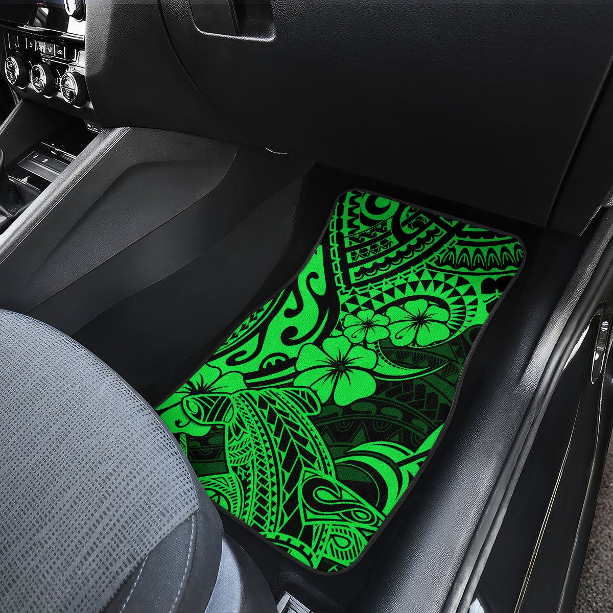 Hawaii Shark Car Mats Polynesian Pattern Green Version - Wonder Print Shop